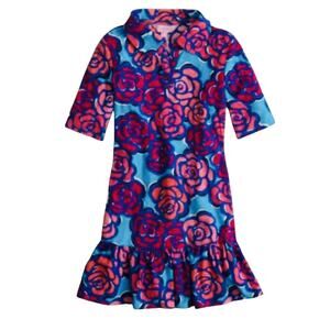 Lilly Pulitzer Polina Polo Collar Dress Girls M 100% Cotton Rose Water Floral